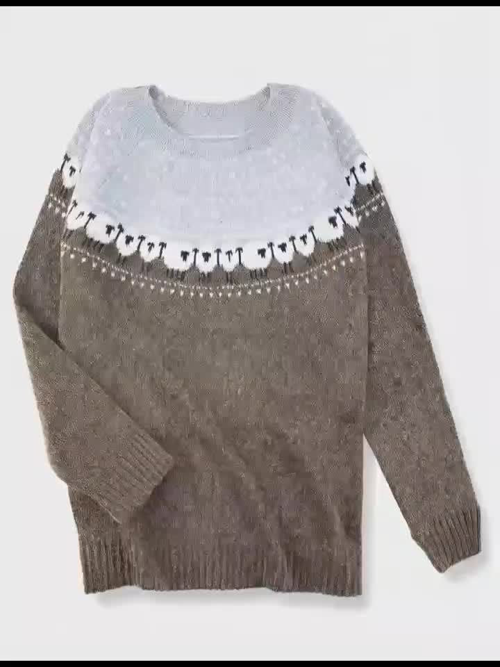 SUENTA Roque | Kuscheliger Grobstrickpullover mit Schaf-Jacquardmuster für Damen