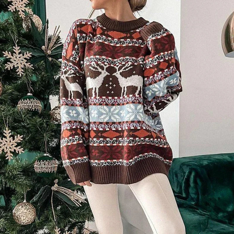 Sephira | Damen-Weihnachtspullover mit Rentiermuster