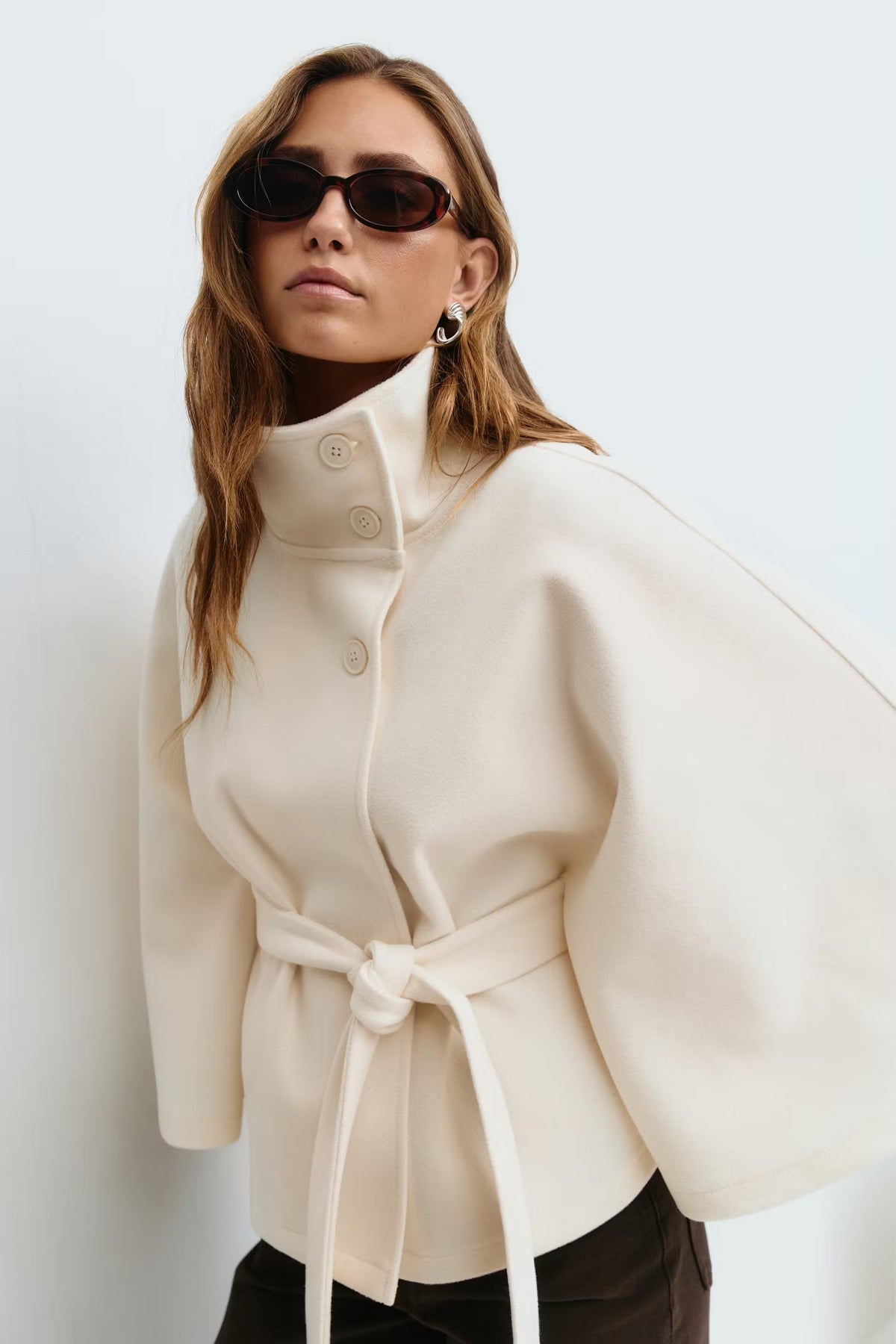 Parsha | Cape-Mantel für Damen, Regular Fit, hoher Kragen, Bindegürtel, Winter