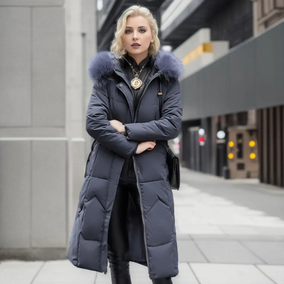 Flōre | Damen Langer Daunen-Steppmantel mit Kragen