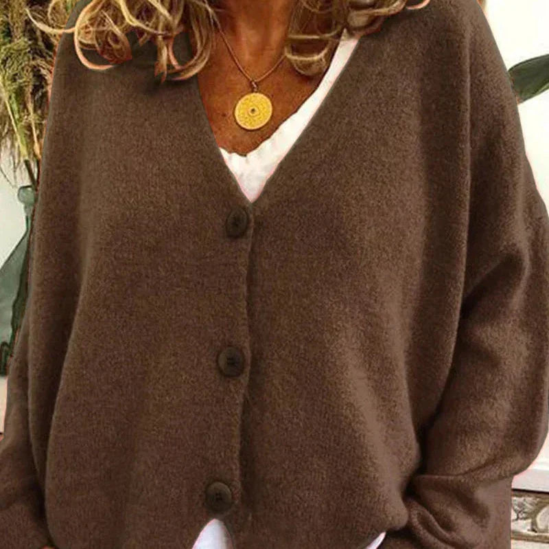 Pamelo | Damen Freizeit-Strickjacke mit V-Ausschnitt und Knöpfen
