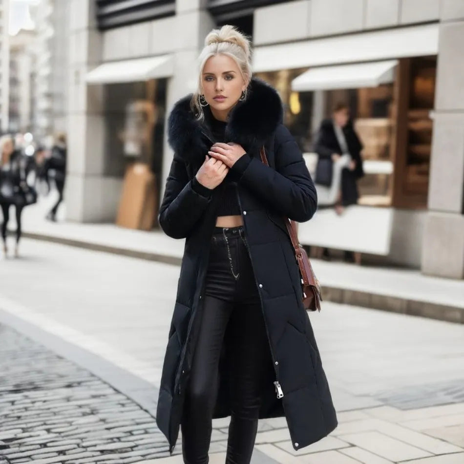 Flōre | Damen Langer Daunen-Steppmantel mit Kragen
