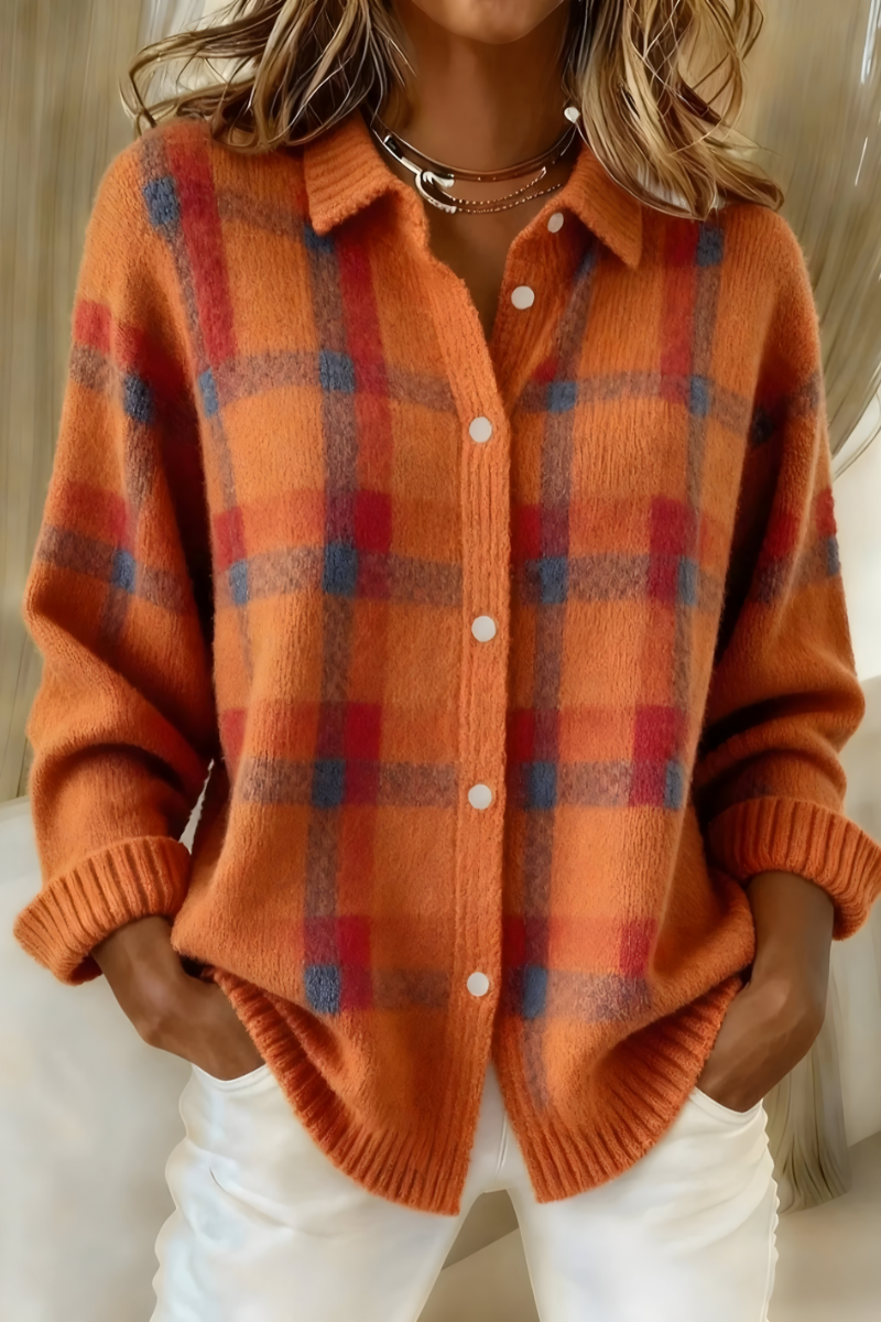 SUENTA Zahara | Entspannte Karo-Strickjacke Orange