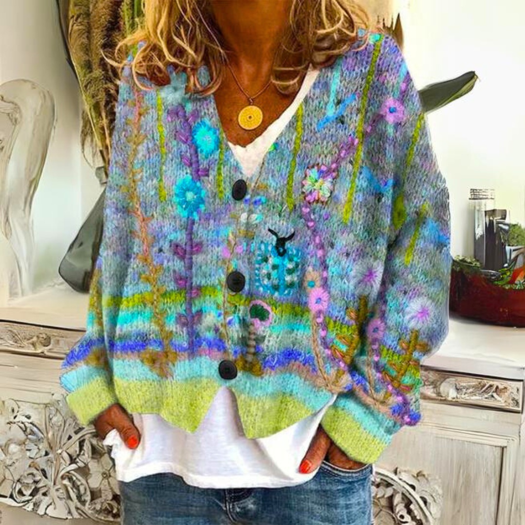 Pamelo | Damen Cardigan mit lockerer Passform und farbenfrohem Muster