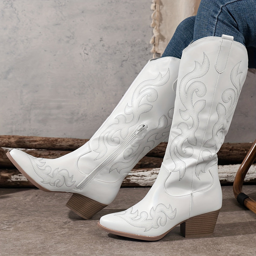 SUENTA Umami | Cowboystiefel für Damen, knielang, mit Blockabsatz