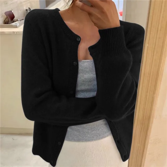 Dôre | Damen Strickjacke mit Rundhalsausschnitt und langen Ärmeln