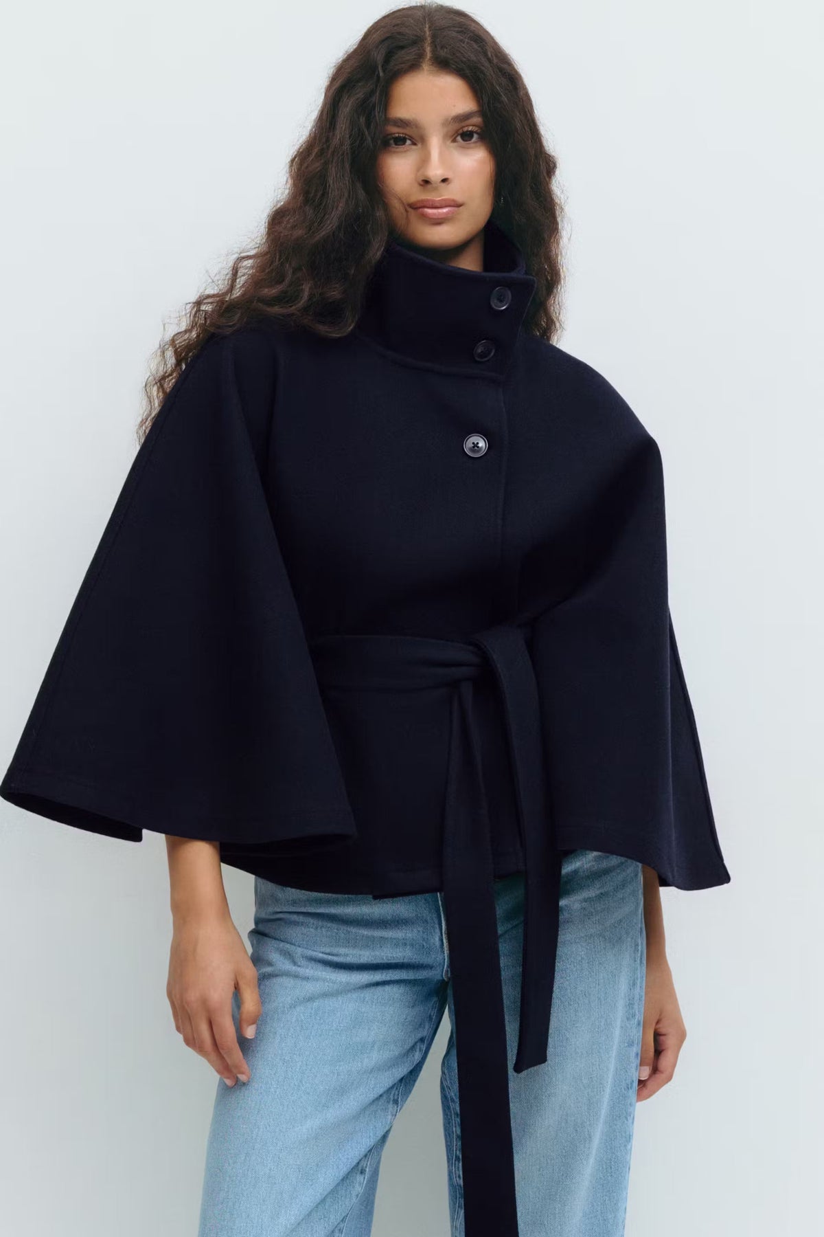 Parsha | Cape-Mantel für Damen, Regular Fit, hoher Kragen, Bindegürtel, Winter