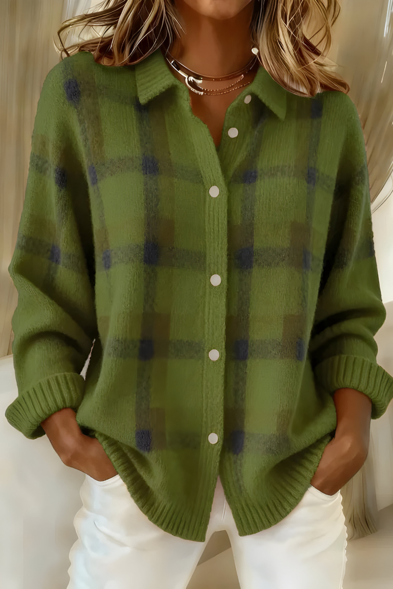 SUENTA Zahara | Entspannte Karo-Strickjacke Grün