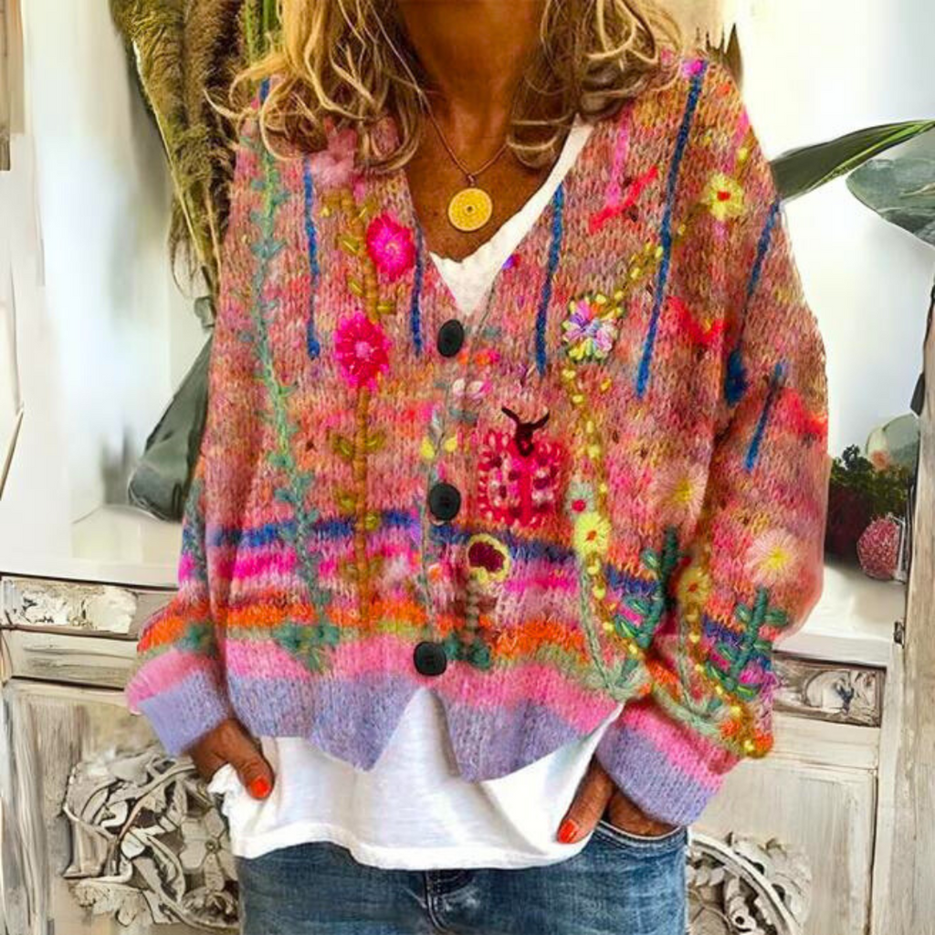 Pamelo | Damen Cardigan mit lockerer Passform und farbenfrohem Muster