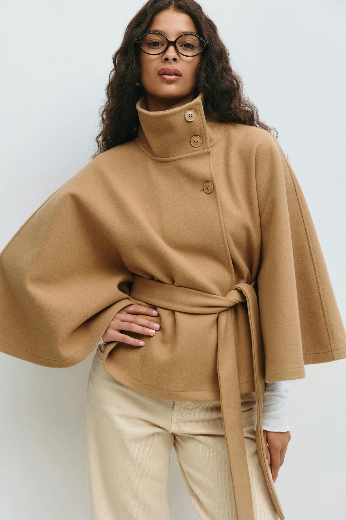 Parsha | Cape-Mantel für Damen, Regular Fit, hoher Kragen, Bindegürtel, Winter