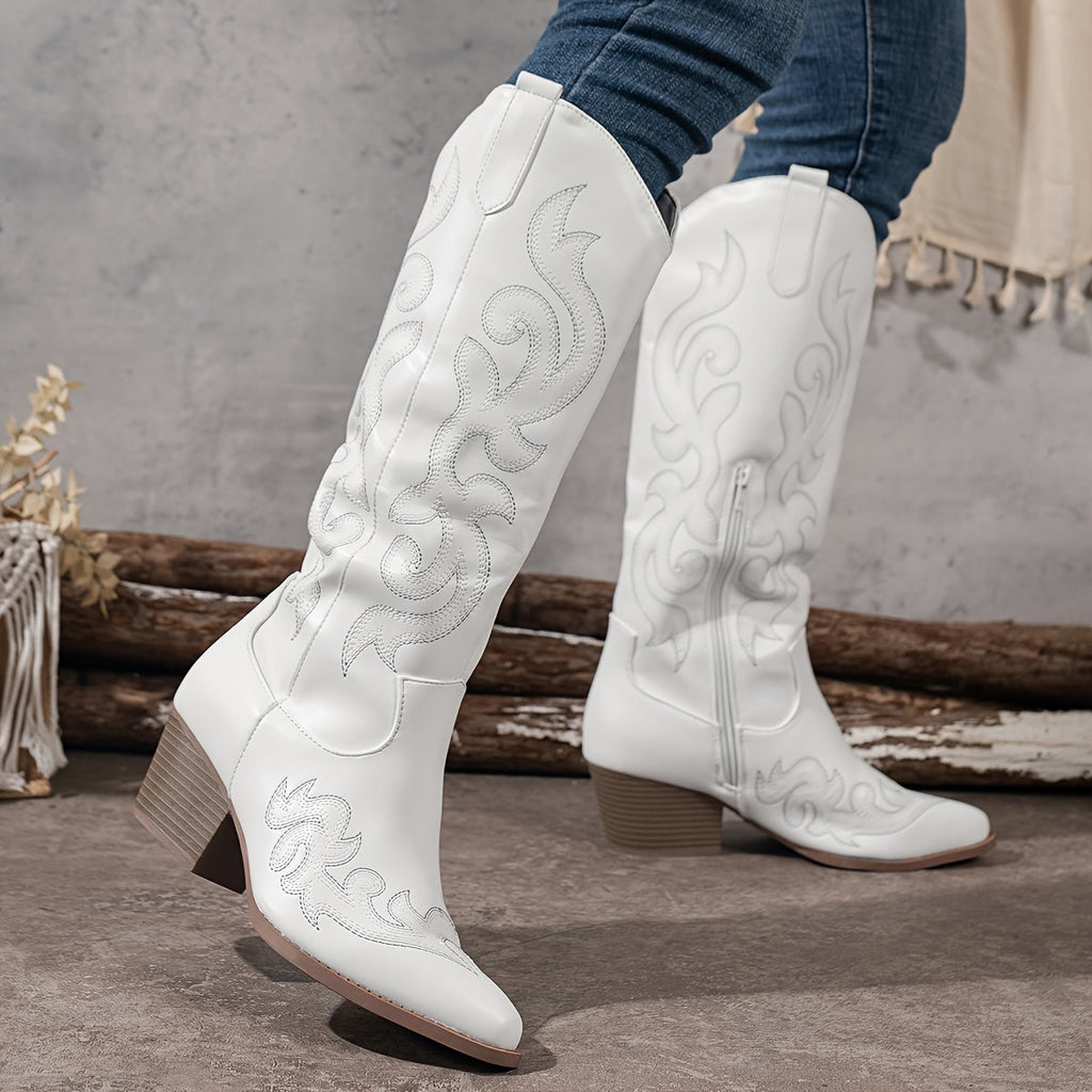 SUENTA Umami | Cowboystiefel für Damen, knielang, mit Blockabsatz