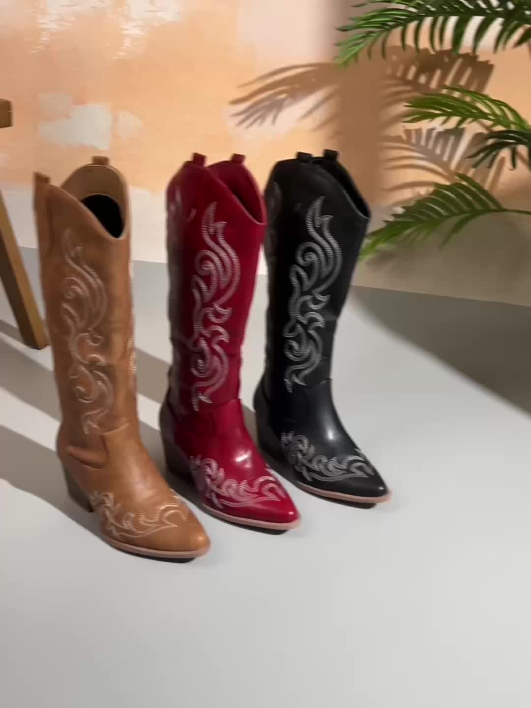 SUENTA Umami | Cowboystiefel für Damen, knielang, mit Blockabsatz