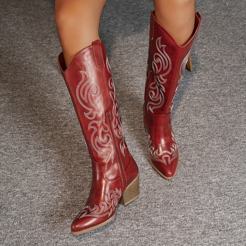 SUENTA Umami | Cowboystiefel für Damen, knielang, mit Blockabsatz