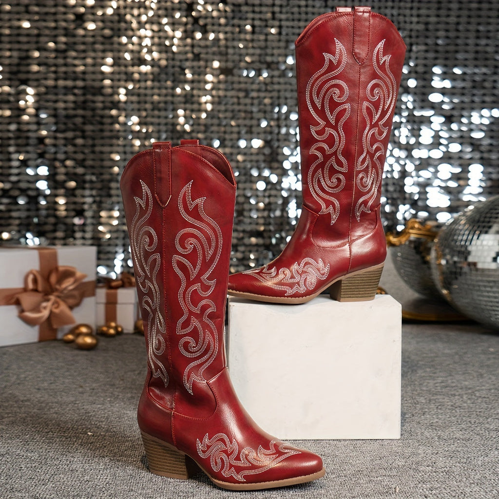 SUENTA Umami | Cowboystiefel für Damen, knielang, mit Blockabsatz