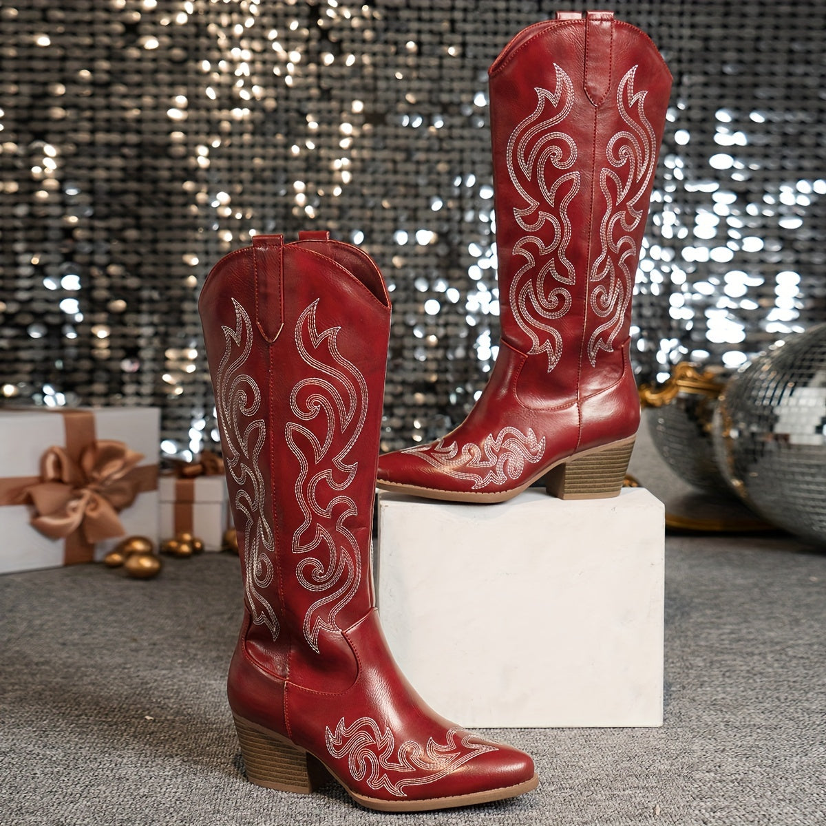 SUENTA Umami | Cowboystiefel für Damen, knielang, mit Blockabsatz