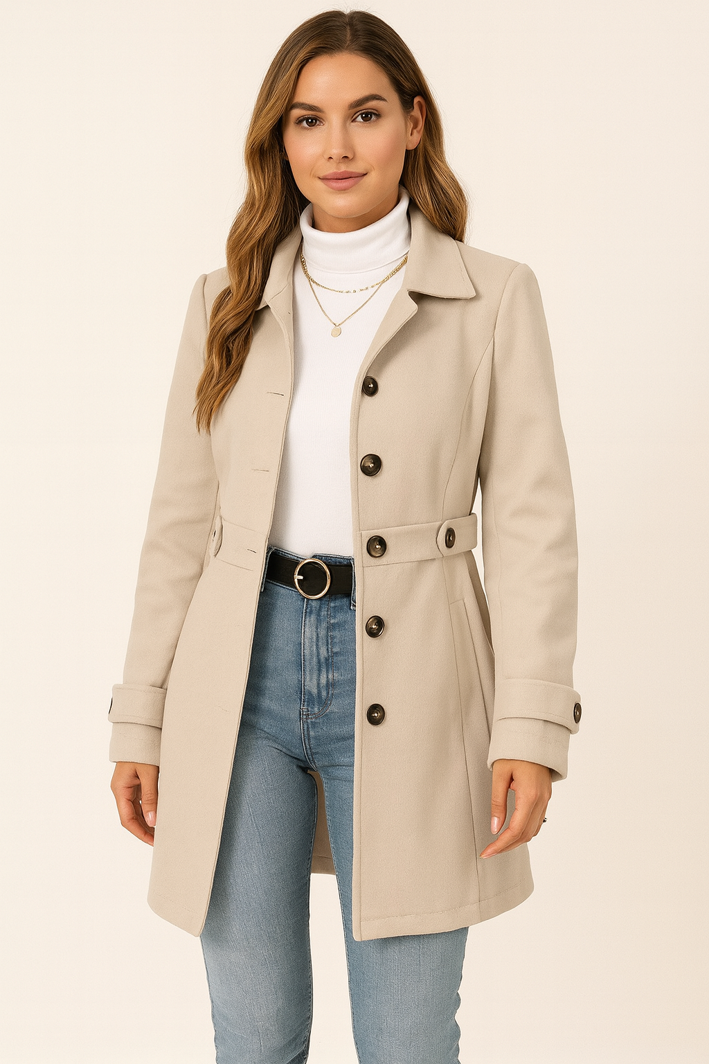 Isana | Herbst-Trenchcoat für Damen mit Gürtel, taillierter Schnitt, Übergangszeit