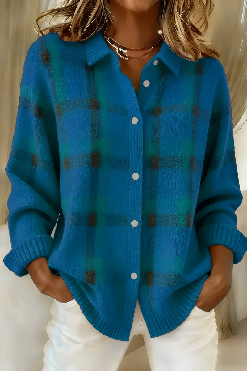 SUENTA Zahara | Entspannte Karo-Strickjacke Blau