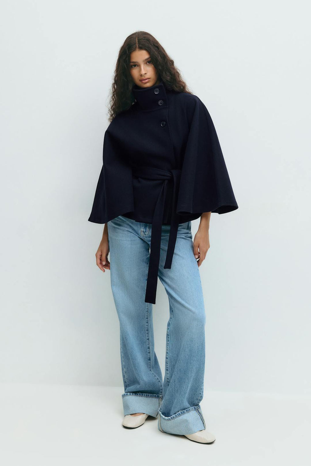 Parsha | Cape-Mantel für Damen, Regular Fit, hoher Kragen, Bindegürtel, Winter