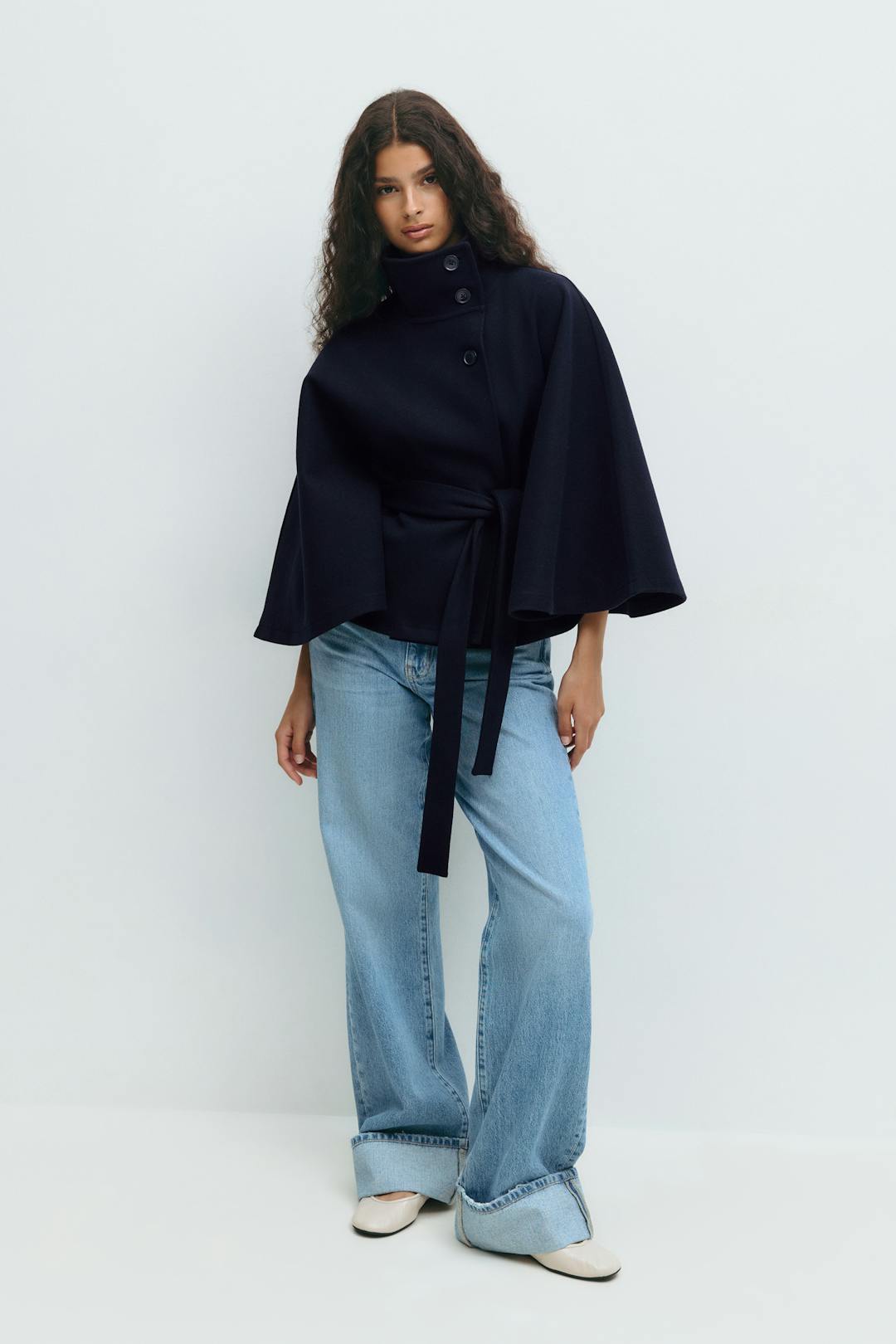 Parsha | Cape-Mantel für Damen, Regular Fit, hoher Kragen, Bindegürtel, Winter
