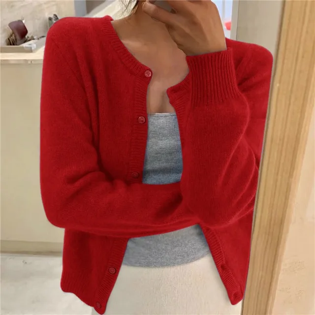 Dôre | Damen Strickjacke mit Rundhalsausschnitt und langen Ärmeln