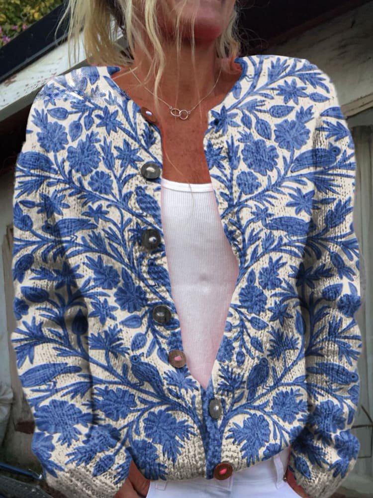 Luna | Damen Klassische Gemusterte Strickjacke mit Knöpfen