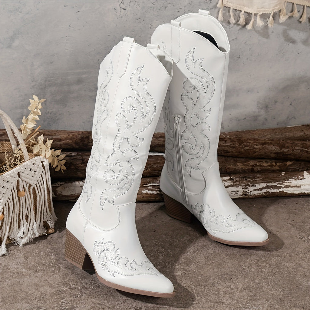 SUENTA Umami | Cowboystiefel für Damen, knielang, mit Blockabsatz