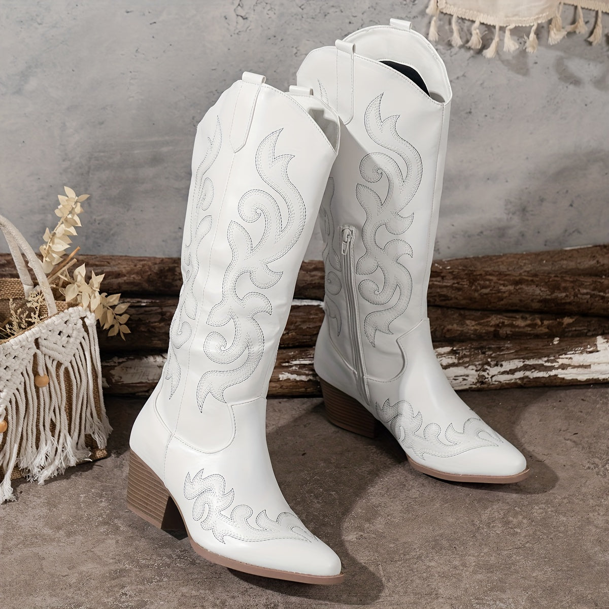 SUENTA Umami | Cowboystiefel für Damen, knielang, mit Blockabsatz