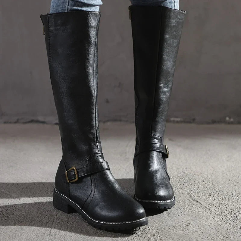SUENTA Damen Elegante Lederstiefel Trendige Damenstiefel Für Jeden Anlass Schwarz