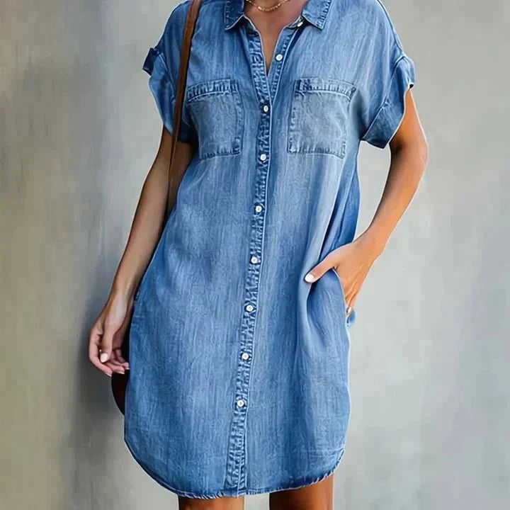 SUENTA Aline | Jeanskleid für Damen – Zeitlose Denim-Ästhetik, Figurbetonter Schnitt & Charismatische Ausstrahlung Hellblau