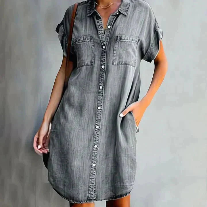 SUENTA Aline | Jeanskleid für Damen – Zeitlose Denim-Ästhetik, Figurbetonter Schnitt & Charismatische Ausstrahlung Grau