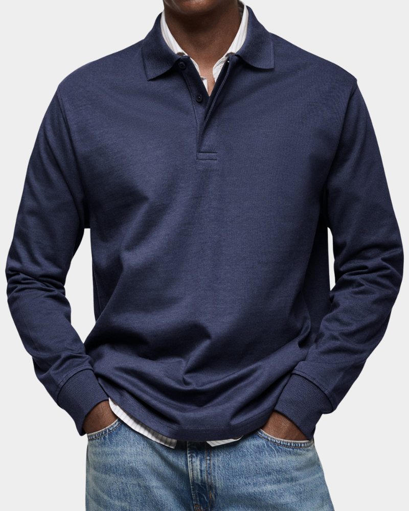 SUENTA Astos Herren Langarm-Poloshirt – Baumwolle & Klassischer Schweizer Stil Marineblau