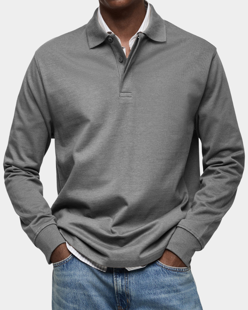 SUENTA Astos Herren Langarm-Poloshirt – Baumwolle & Klassischer Schweizer Stil gray