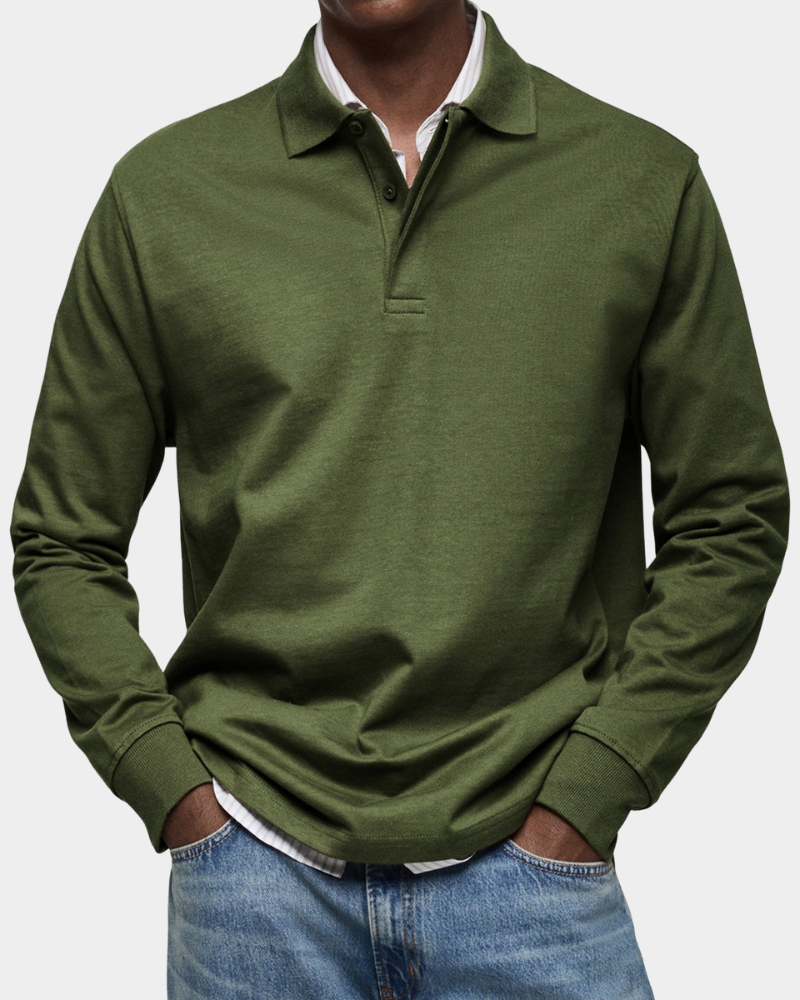 SUENTA Astos Herren Langarm-Poloshirt – Baumwolle & Klassischer Schweizer Stil Armeegrün