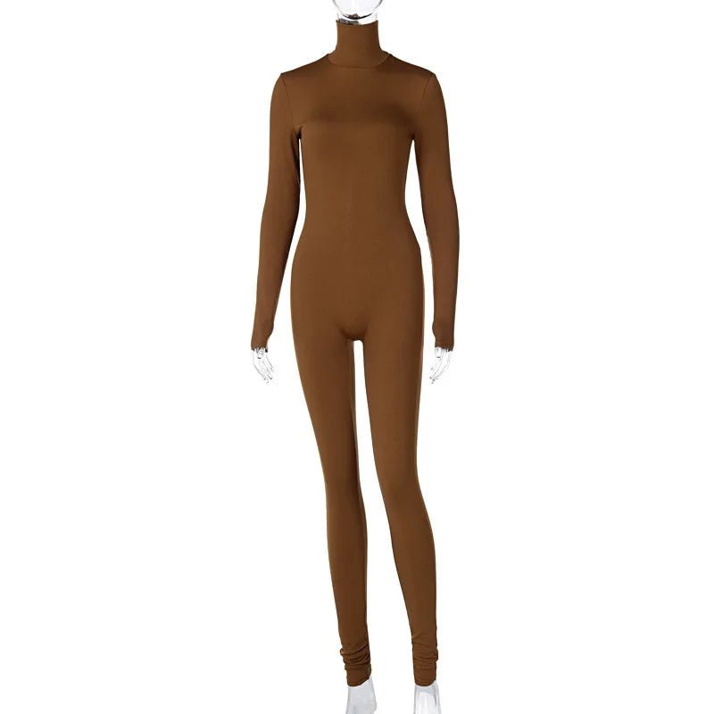 SUENTA Damen Jumpsuit Stilvoller Stretch-Jumpsuit Mit Elastischem Bund Braun