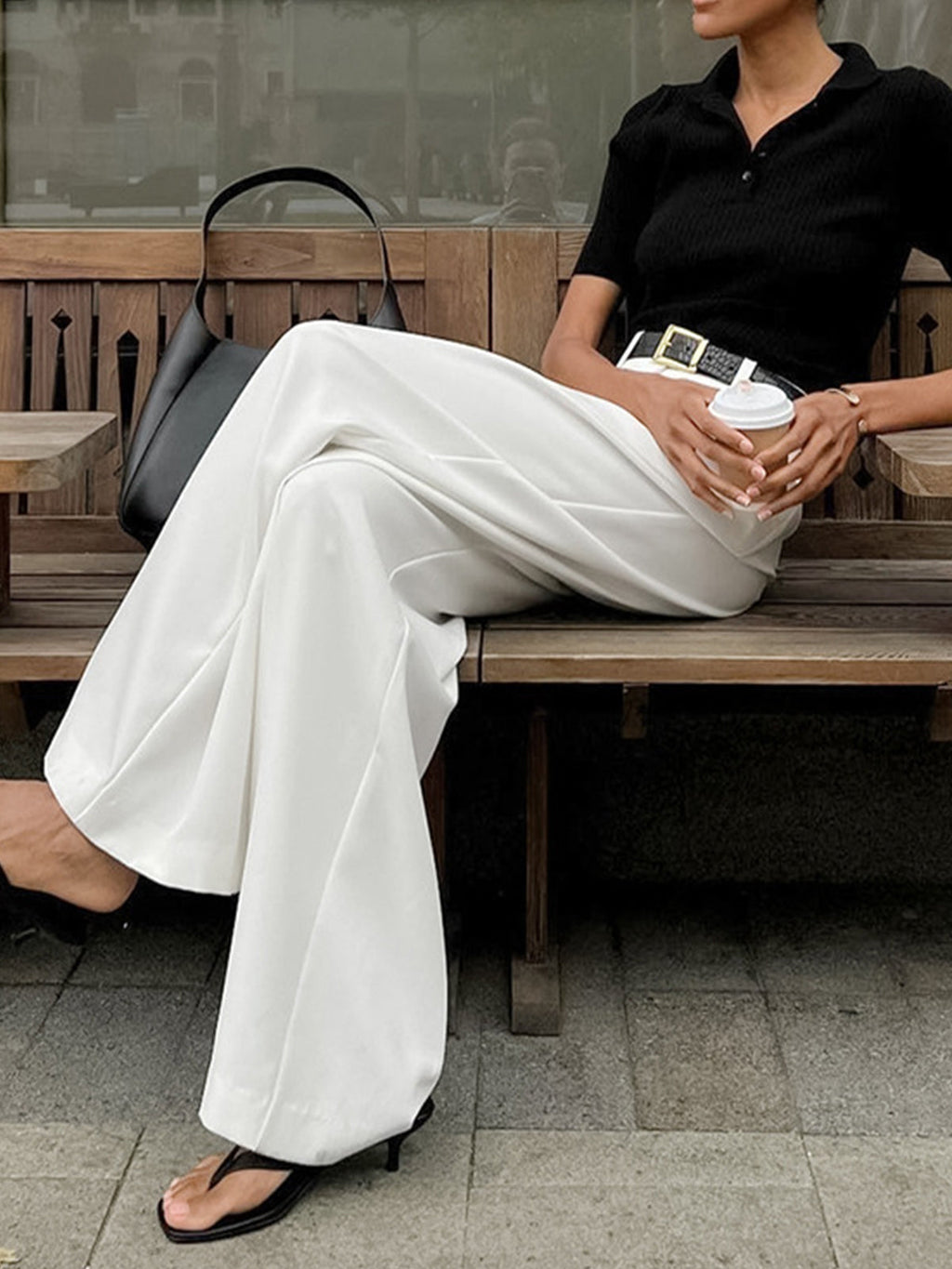 Inspire | Pantalón ancho plisado en la parte delantera con cinturón para mujer