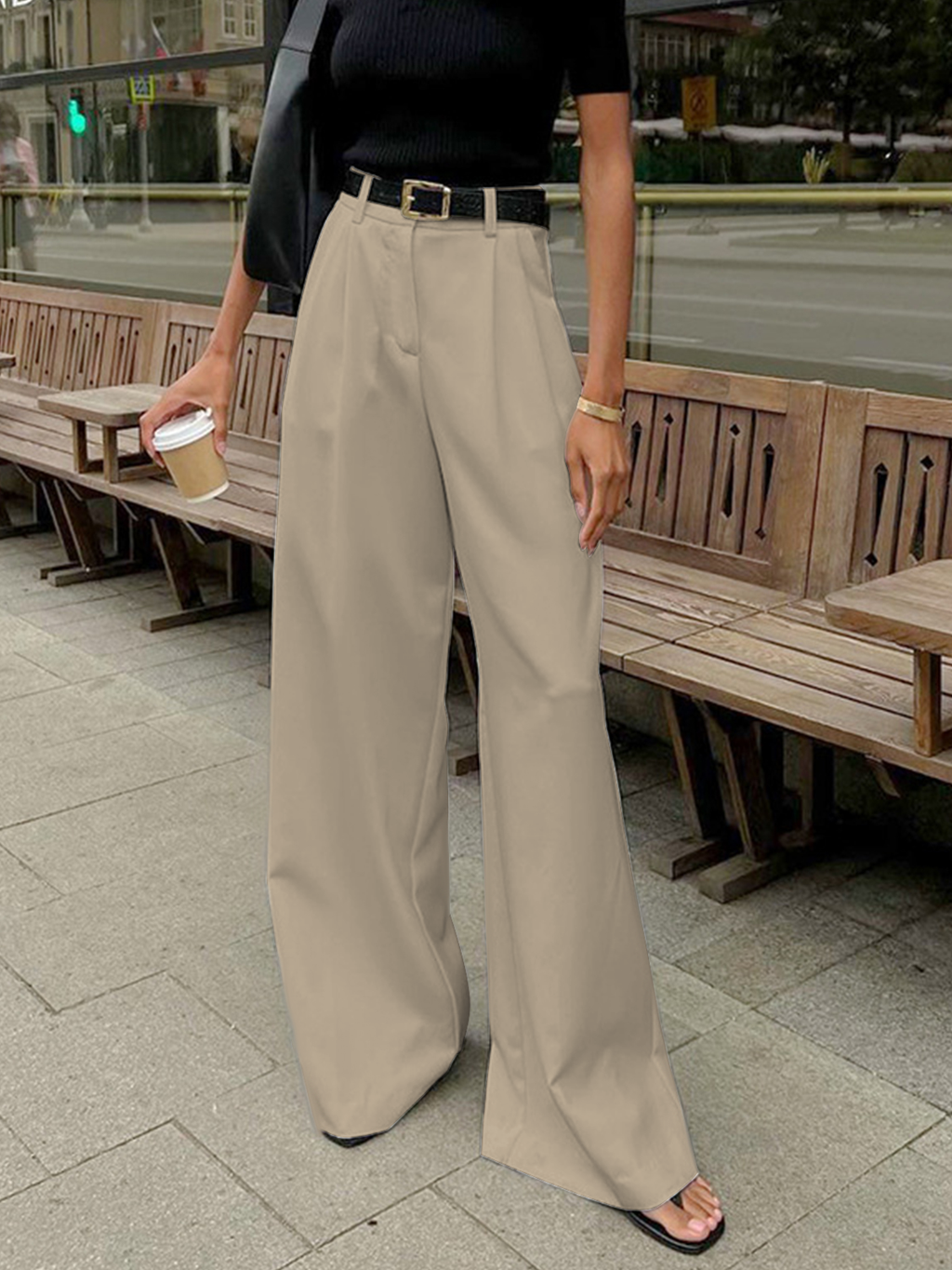 Inspire | Pantalón ancho plisado en la parte delantera con cinturón para mujer