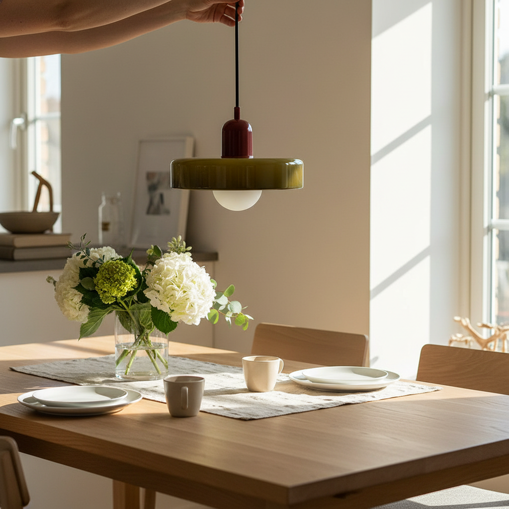 Bauhaus-Pendelleuchte aus buntem Glas für ein modernes Interieur