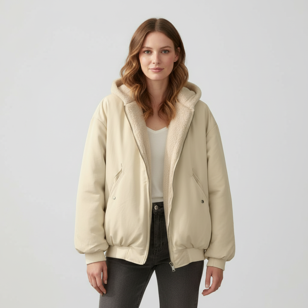 SUENTA Oversized Winterjacke Bequeme Komfort Weiche Hochwertige Stoff Wärme Weiß