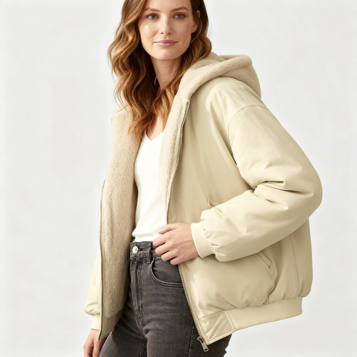 SUENTA Oversized Winterjacke Bequeme Komfort Weiche Hochwertige Stoff Wärme