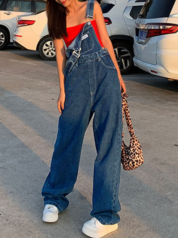 SUENTA Blaue Boyfriend-Denim-Latzhose Baumwollmischung Vintage-Waschungs-Look