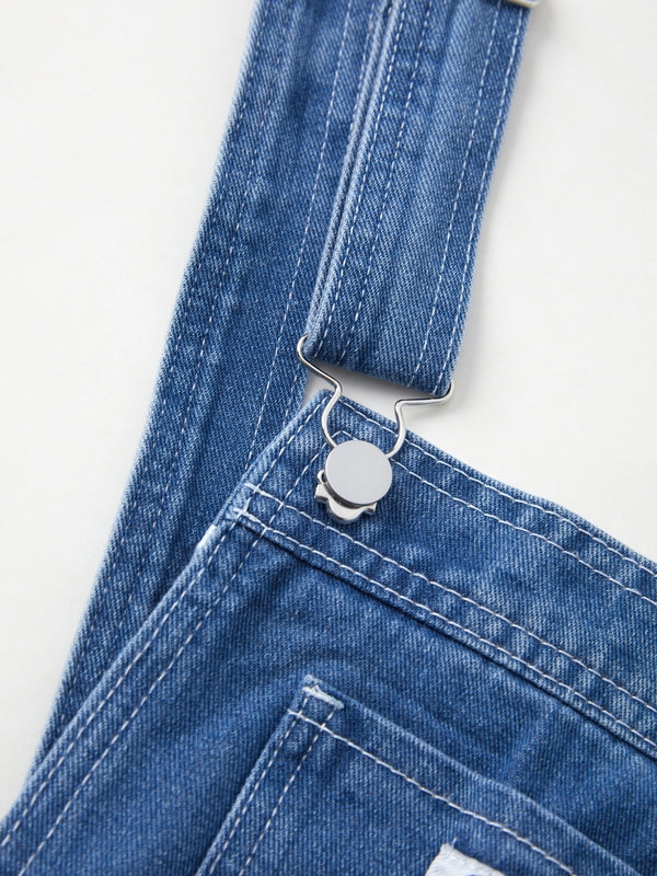 SUENTA Blaue Boyfriend-Denim-Latzhose Baumwollmischung Vintage-Waschungs-Look