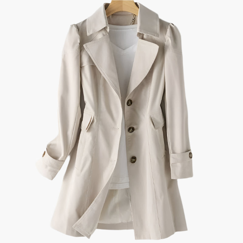 SUENTA Solis | Damen klassischer langer Trenchcoat mit Knopfleiste vorne Beige