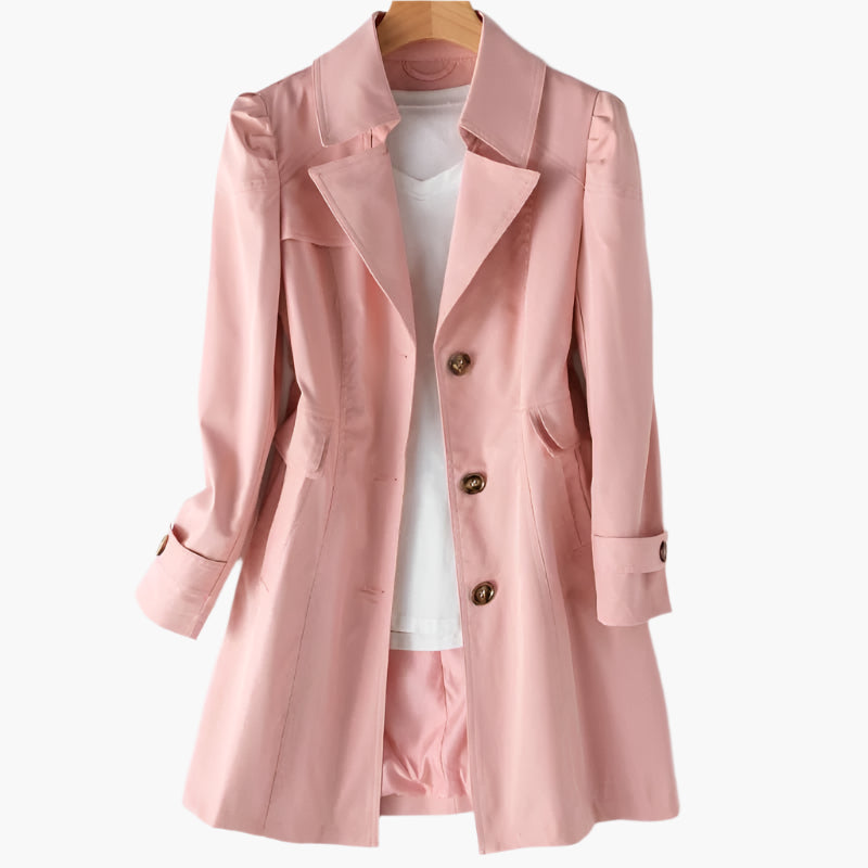 SUENTA Solis | Damen klassischer langer Trenchcoat mit Knopfleiste vorne Rosa