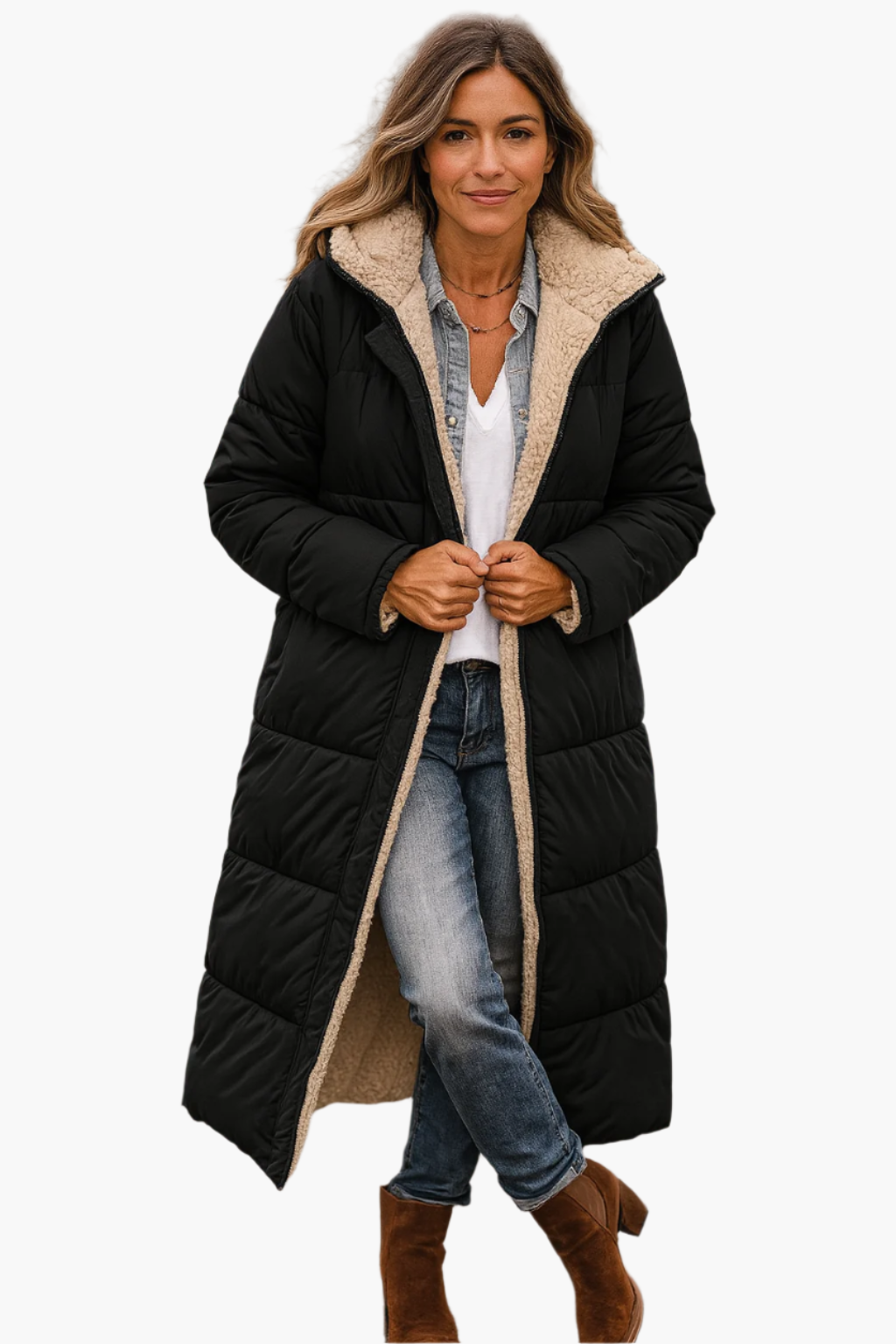 Ēden | Women's Warm Longline Quilted Winter Jacket with Hood