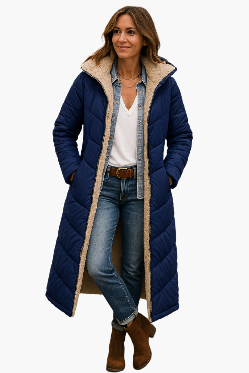 Ēden | Women's Warm Longline Quilted Winter Jacket with Hood
