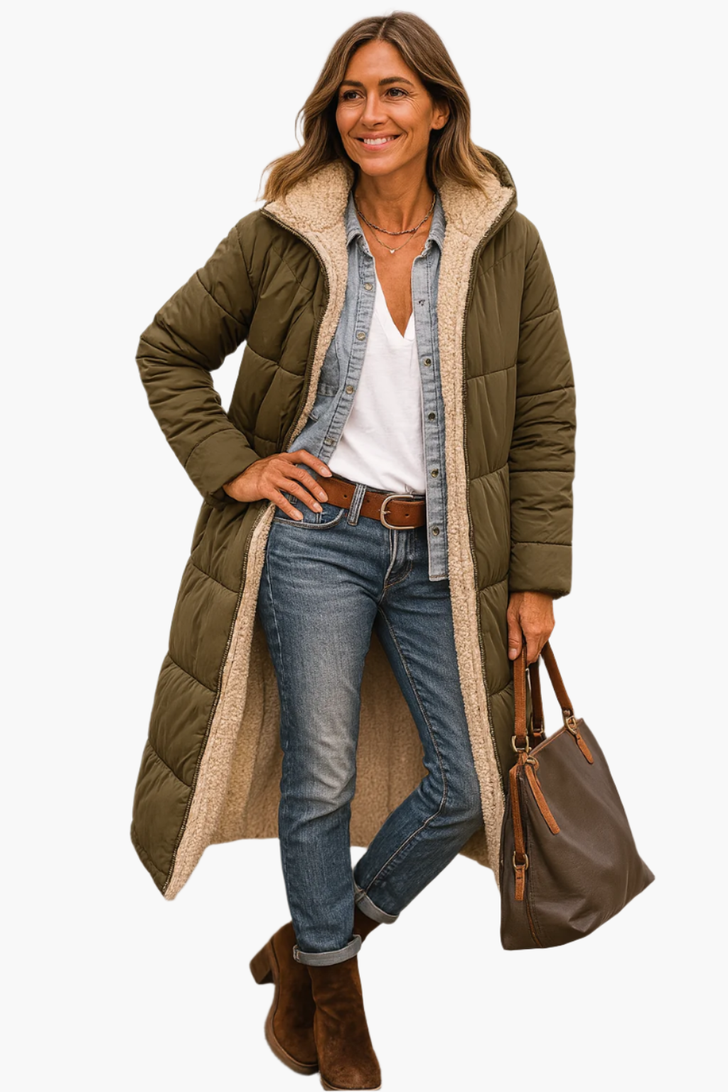 Ēden | Women's Warm Longline Quilted Winter Jacket with Hood