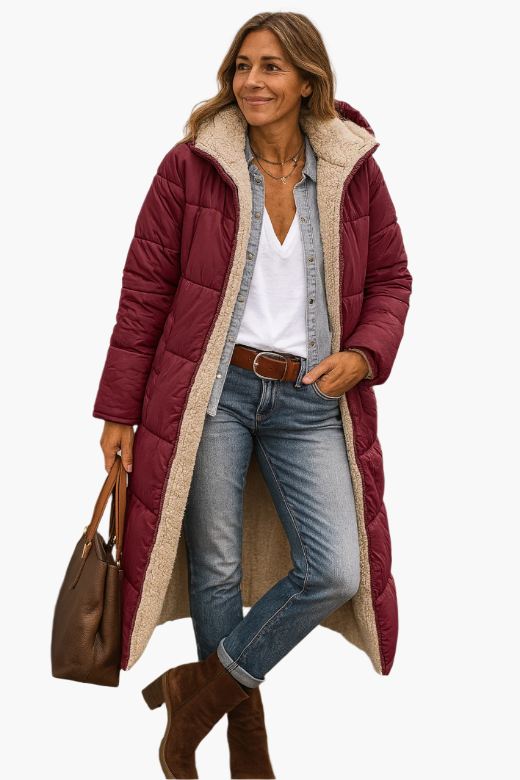 Ēden | Women's Warm Longline Quilted Winter Jacket with Hood