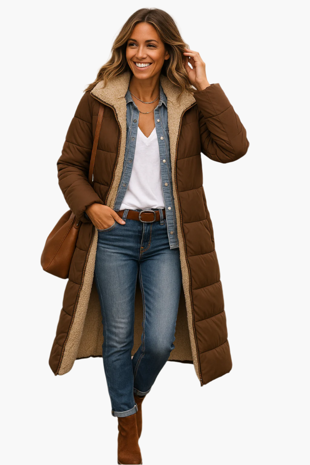 Ēden | Women's Warm Longline Quilted Winter Jacket with Hood