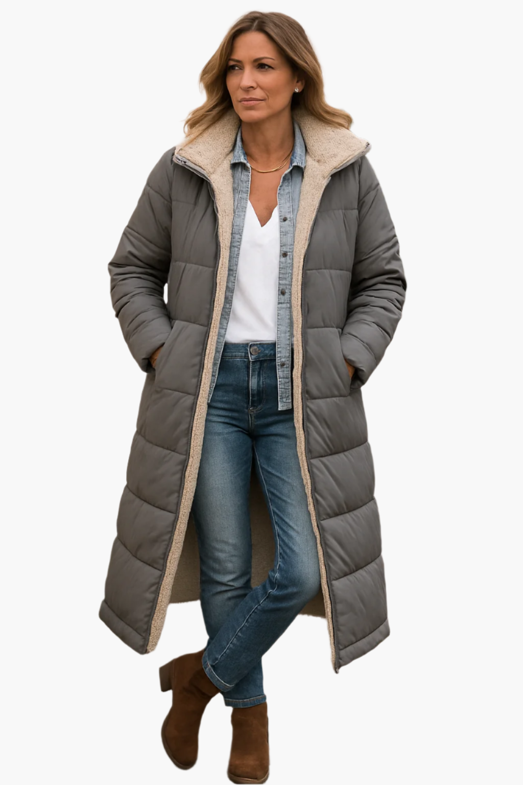 Amore | Damen Warme Kapuzen Winter Longline Puffer Jacke