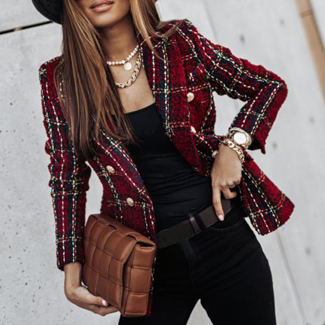 SUENTA Luna | Damen Blazer – Knopf-Detail & Leichte Daunen-Füllung Weinrot